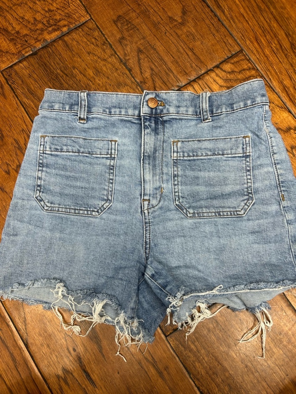 Madewell Light Blue Distressed High-Rise Denim Shorts